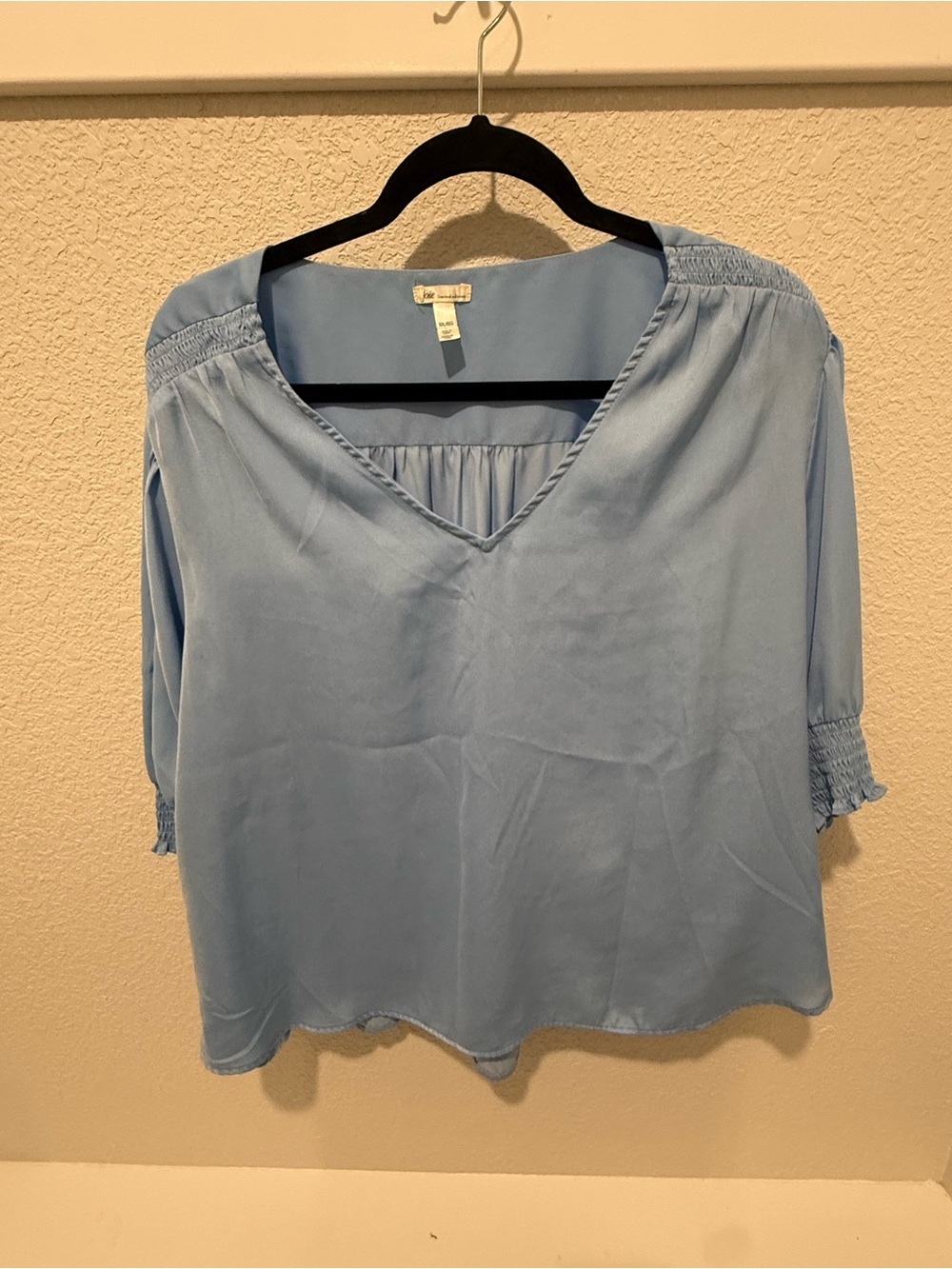 Joie Light Blue V-Neck Smocked Sleeve Blouse